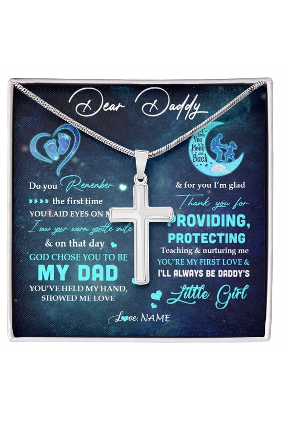 Dear Daddy From Daughter God Chose You To Be My Dad I Love You Dad Birthday Fathers Day Box Message Card, Multi Cross Necklace