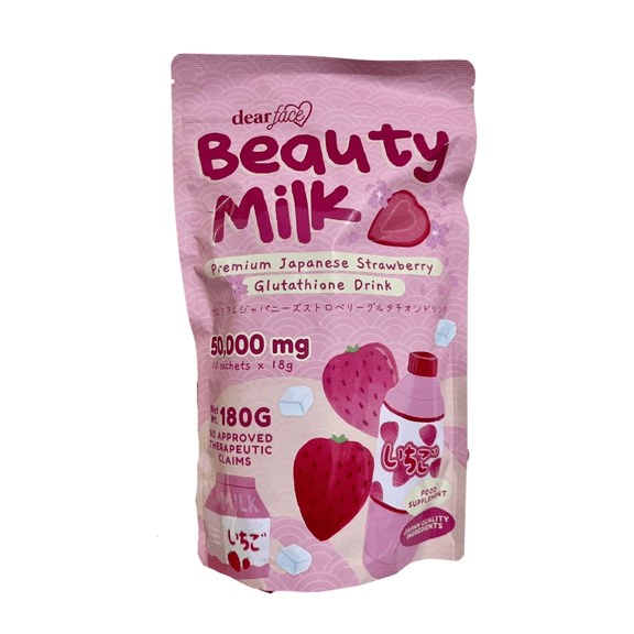Dear Face Beauty Milk Japanese Collagen STRAWBERRY Drink, 10 Sachets X 18g