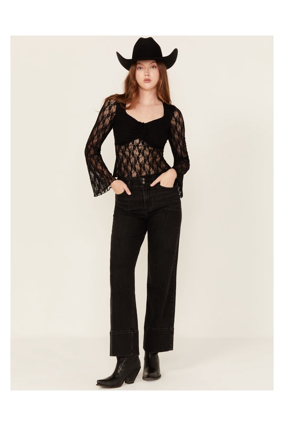 Dear John Women's Holly High Rise Wide Stretch Denim Jeans Black 28W x 30L