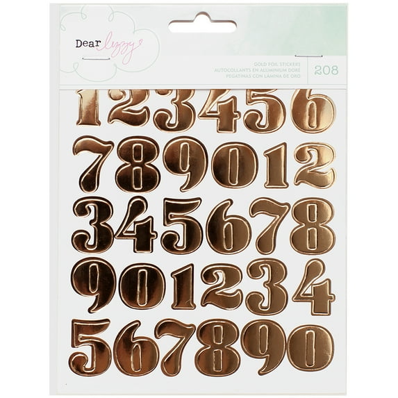 Dear Lizzy Fine & Dandy Sticker Book, 6/Pages, Gold Foil Numbers, Hearts & Circles