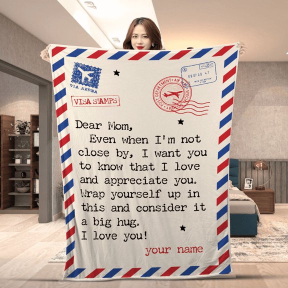 Dear Mom Blanket Airmail Letter From Son And Daughter To Mom Throws - Air Mail Style Throw Blanket with Heartfelt Message For Mother’s Day, Birthday or Long Distance Mom Gift - Sherpa-50x60