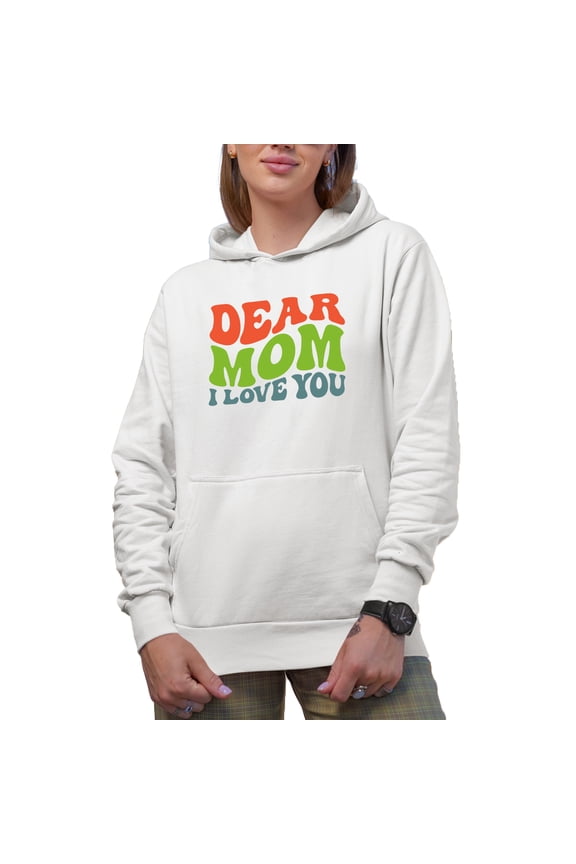 Dear Mom, I Love You, Groovy Retro Wavy Text Merch Gift, White Hooded Sweatshirt or Hoodie, 3XL