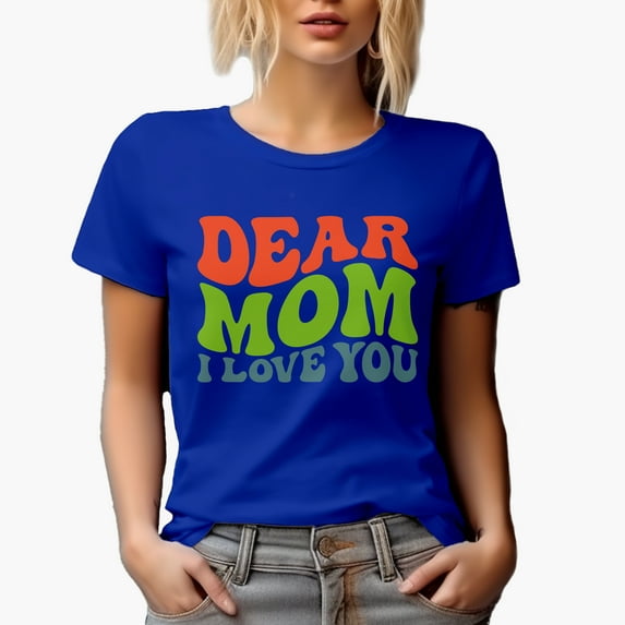 Dear Mom, I Love You, Mother's Day Quote, Groovy Retro Wavy Text Merch Gift, Royal Blue T-Shirt, 3XL