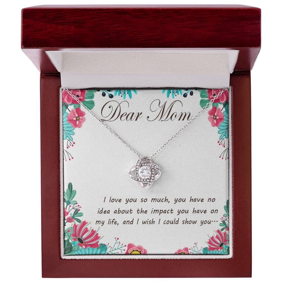 Dear Mom Necklace, Mother Necklace, Mom Gift, Mother's Day Gift, Mother's Day Necklace, Mother Daughter Gift, - Love Knot Necklace - Message Card & Gift Box