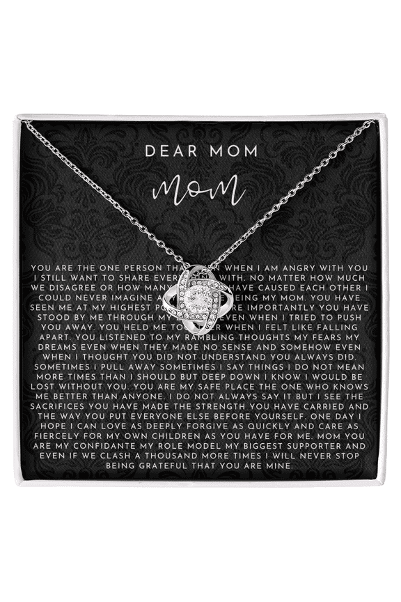 Dear Mom You Are The One Person Necklace, White Love Knot Necklace