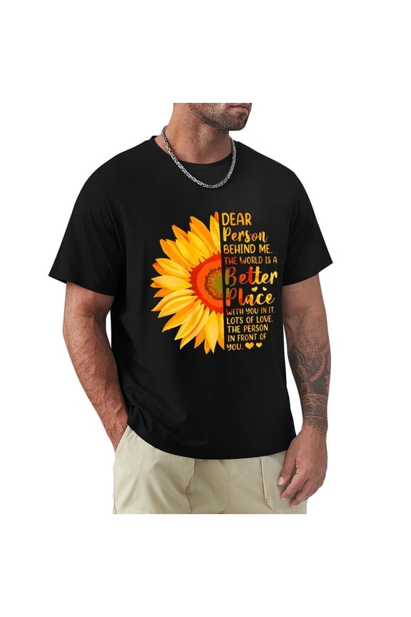 Dear Person Behind Me Men's Cotton HD Print Short Sleeve T-Shirt Crew Neck Top Black L