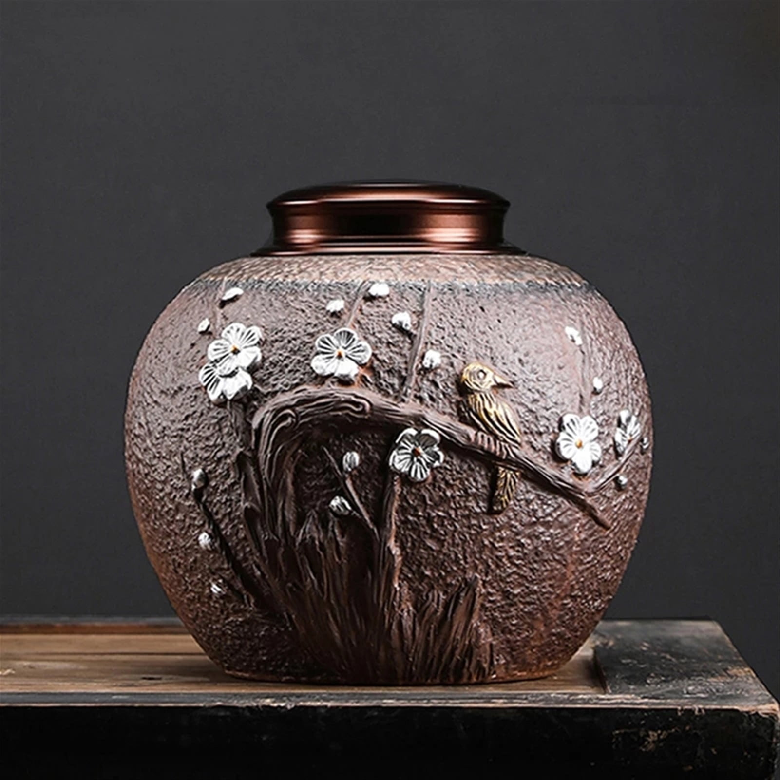 Dear Pet Memorials Fallen Leaves Mourning Bird Pattern Ceramics Pet Cremation Urn