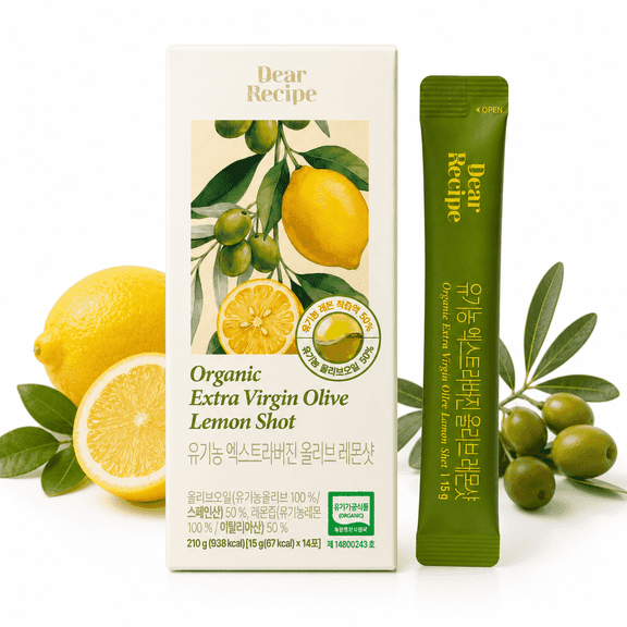 Dear Recipe Organic Olive Lemon Shot, Extra Virgin Olive Oil & Organic Lemon Juice Sticks for Daily Wellness Routine, On-the-Go Daily Shot, 50:50