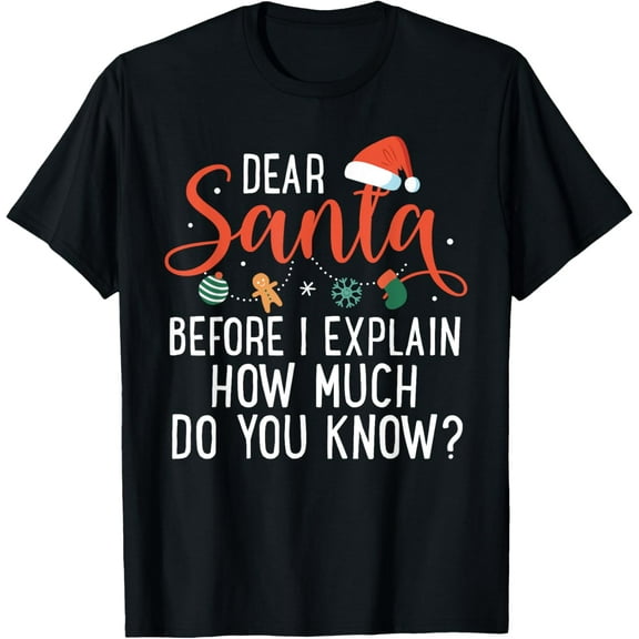 Dear Santa Before I Explain How Much Do You Know Christmas T-ShirtMen and women, Black T-shirt, size: Extra large