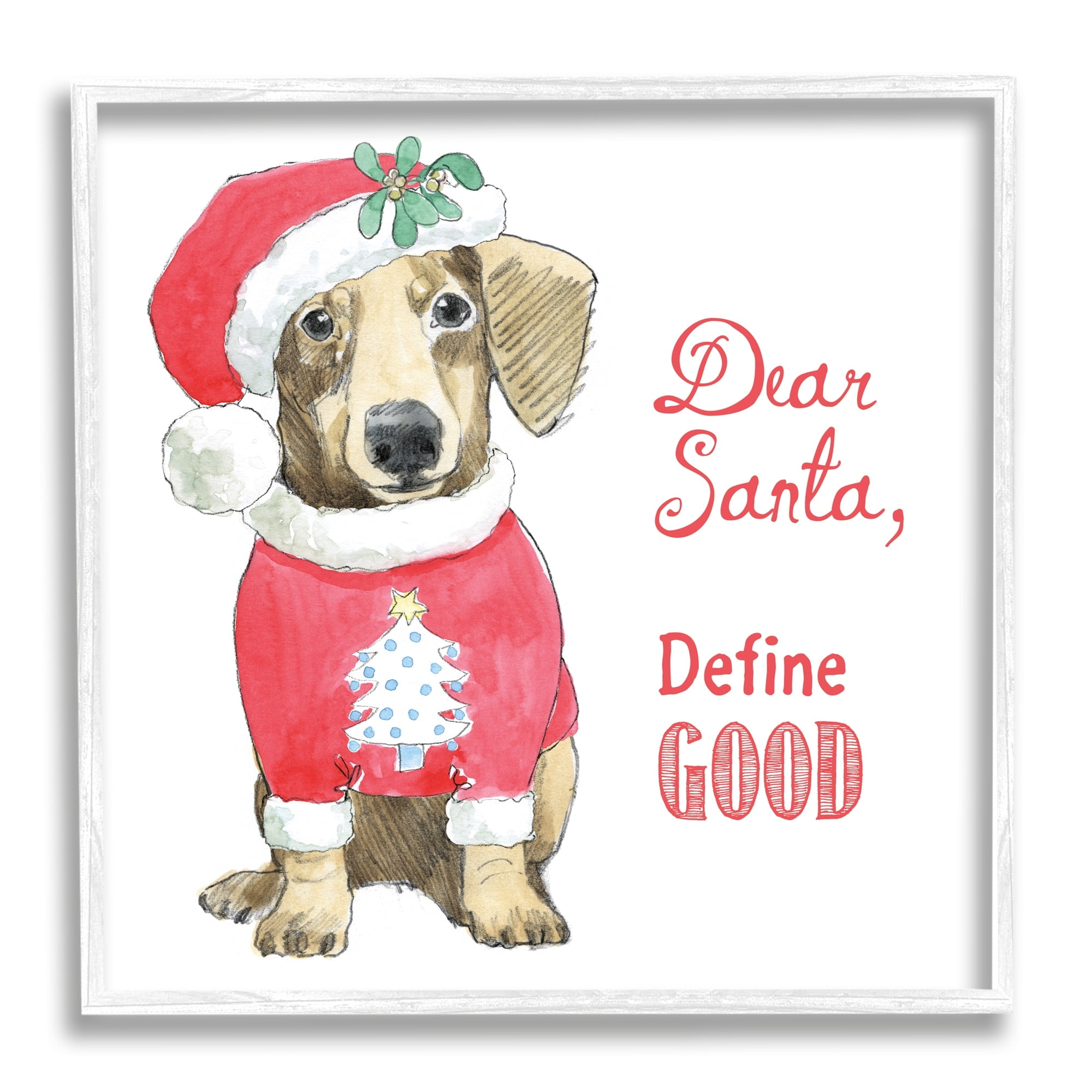 Dear Santa Define Good Humorous Dog Christmas Outfit Animals & Insects Graphic Art Framed Art Print Wall Art