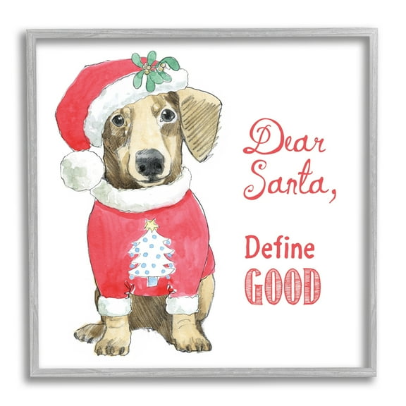 Dear Santa Define Good Humorous Dog Christmas Outfit Animals & Insects Graphic Art Framed Art Print Wall Art