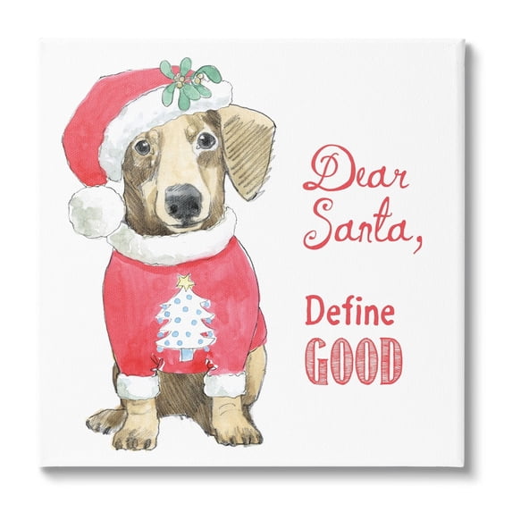 Dear Santa Define Good Humorous Dog Christmas Outfit Animals & Insects Graphic Art Gallery-Wrapped Canvas Print Wall Art