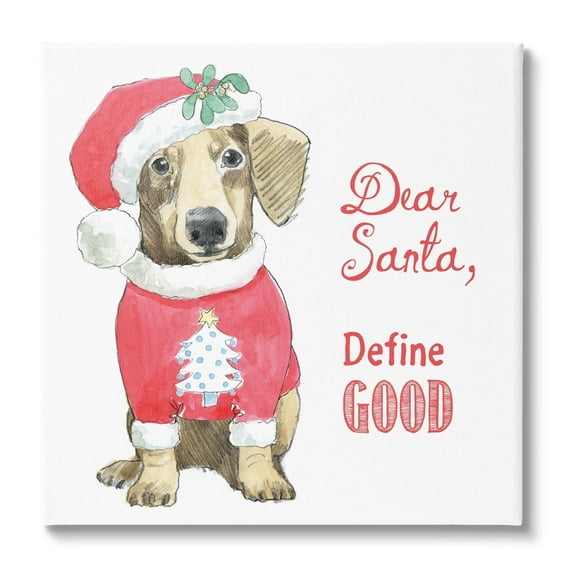 Dear Santa Define Good Humorous Dog Christmas Outfit Animals & Insects Graphic Art Gallery-Wrapped Canvas Print Wall Art