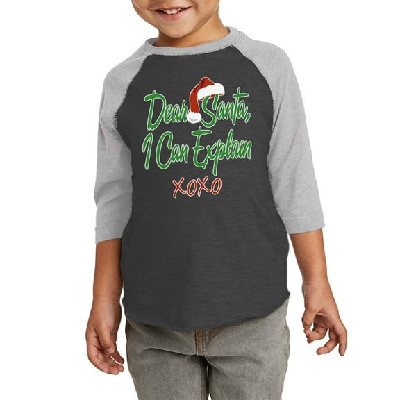 Dear Santa I Can Explain Christmas Graphic Toddler Raglan - Merry Xmas Tshirt for Kids - Xmas Holiday Shirt Gifts