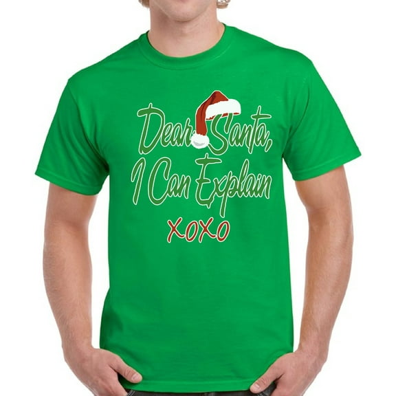 Dear Santa I Can Explain XOXO Christmas Shirt for Men - S M L XL 2XL 3XL 4XL 5XL Xmas Graphic Tee - Funny Santa Hat Xmas Holiday Tee Gift T-Shirt Mens