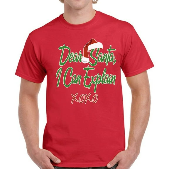 Dear Santa I Can Explain XOXO Christmas Shirt for Men - S M L XL 2XL 3XL 4XL 5XL Xmas Graphic Tee - Funny Santa Hat Xmas Holiday Tee Gift T-Shirt Mens