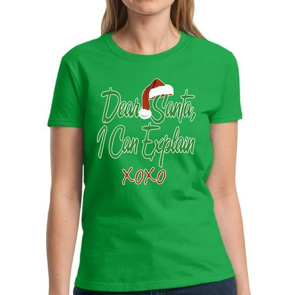 Dear Santa I Can Explain XOXO Christmas Shirt for Ladies - S M L XL 2XL 3XL Xmas Graphic Tee - Funny Santa Hat Xmas Holiday Tee Gift T-Shirt Hers