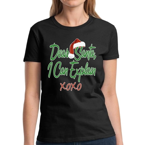 Dear Santa I Can Explain XOXO Christmas Shirt for Ladies - S M L XL 2XL 3XL Xmas Graphic Tee - Funny Santa Hat Xmas Holiday Tee Gift T-Shirt Hers