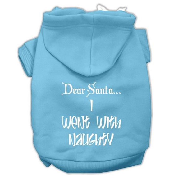 Dear Santa I Went with Naughty Screen Print Pet Hoodies, Baby Blue - Extra Large 16