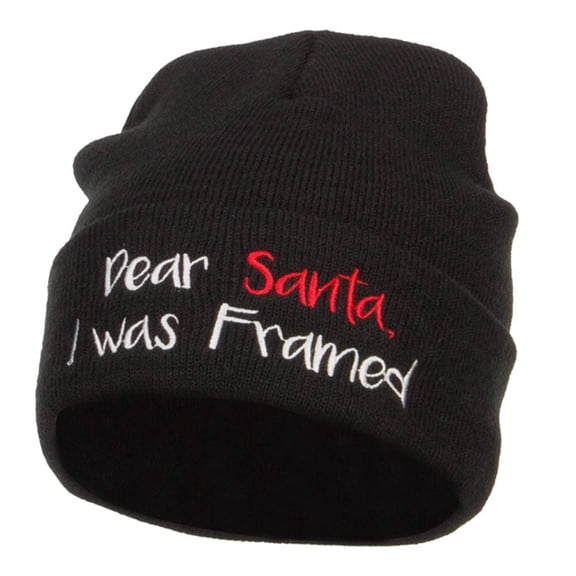 Dear Santa I was Framed Embroidered Beanie - Black OSFM