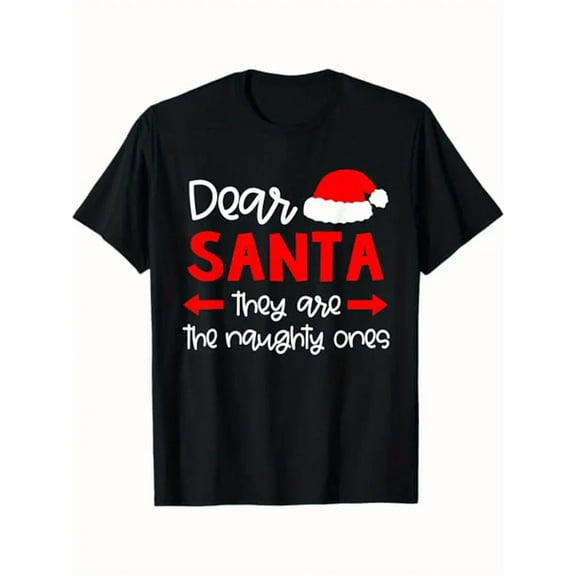 Dear Santa Shirt Funny Matching Family Christmas Pajamas Men Women T-Shirt, Suitable for family Christmas activities, 100% Cotton, S - XXXL, Black