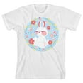 thumbnail image 1 of Dear Spring Cute Bunny With Flowers Youth Girl's White Short Sleeve Crew Neck Tee-Large, 1 of 4