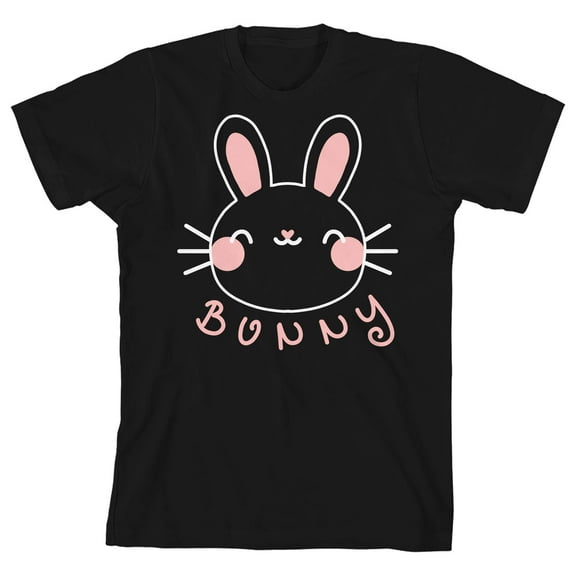 Dear Spring Cute Cartoon Bunny Youth Girl's Black Short Sleeve Crew Neck Tee-Medium