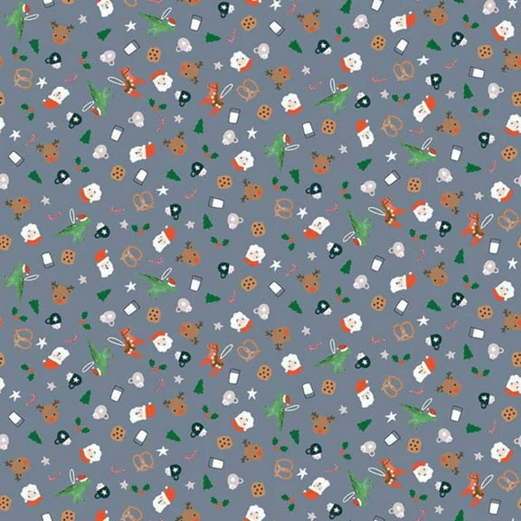 Dear Stella Christmas Santas Colony on Blue 100% Cotton Price per Yard