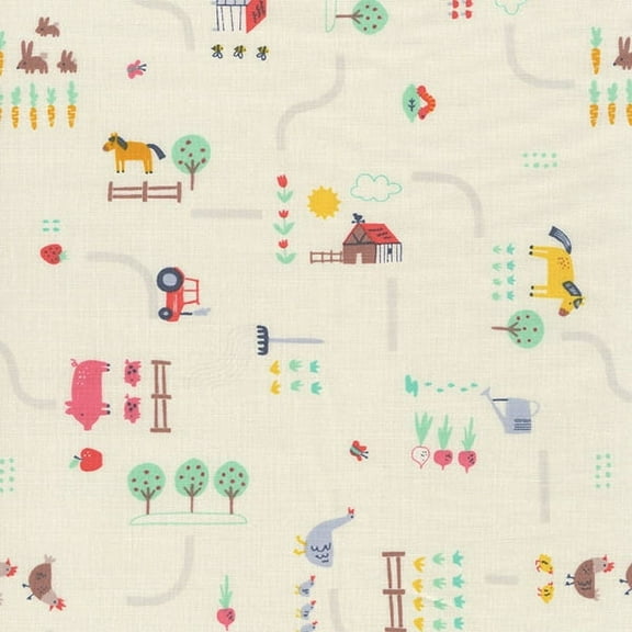 Dear Stella Designs Down on the Farm Cream Farm Life 100% Cotton Fabric sold by the yard