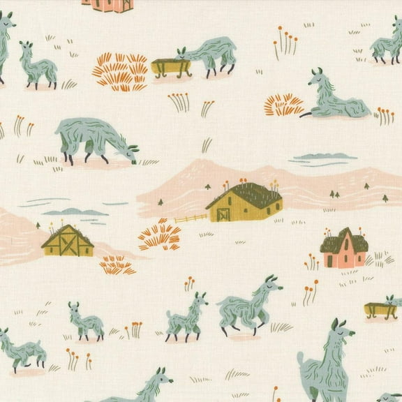 Dear Stella Designs Rae Ritchie Llama Lands White 100% Cotton Fabric