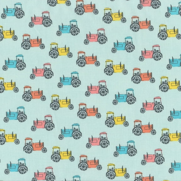 Dear Stella On The Farm Tractors on blue 100% Cotton Fabric sold by the yard