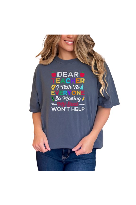 Dear Teacher Design, School Student Themed, Denim Comfort Colors T-Shirt, Small