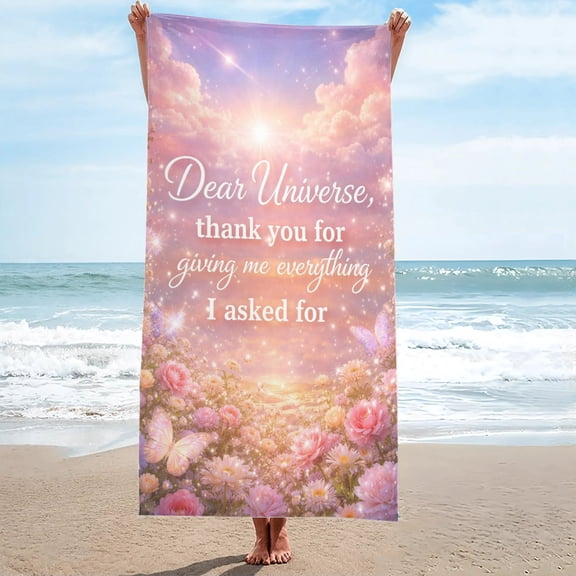 Dear Universe Thank You Sunset Peony Butterfly Oversized Beach Towel, Sand-Free 27.5" x 55"