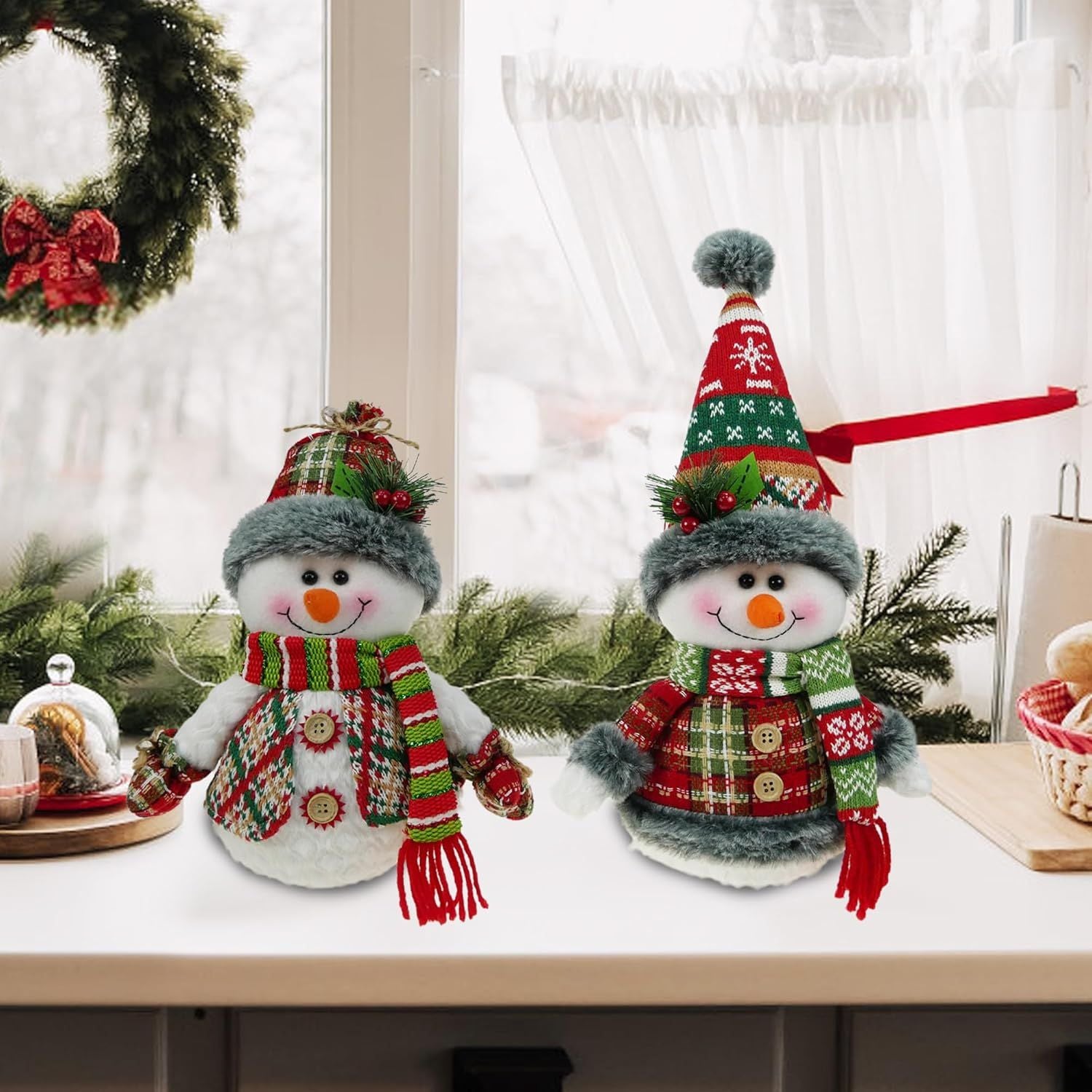 DearSun 13 H Christmas Snowman Family with Red Knitted Scarf and Hat ...
