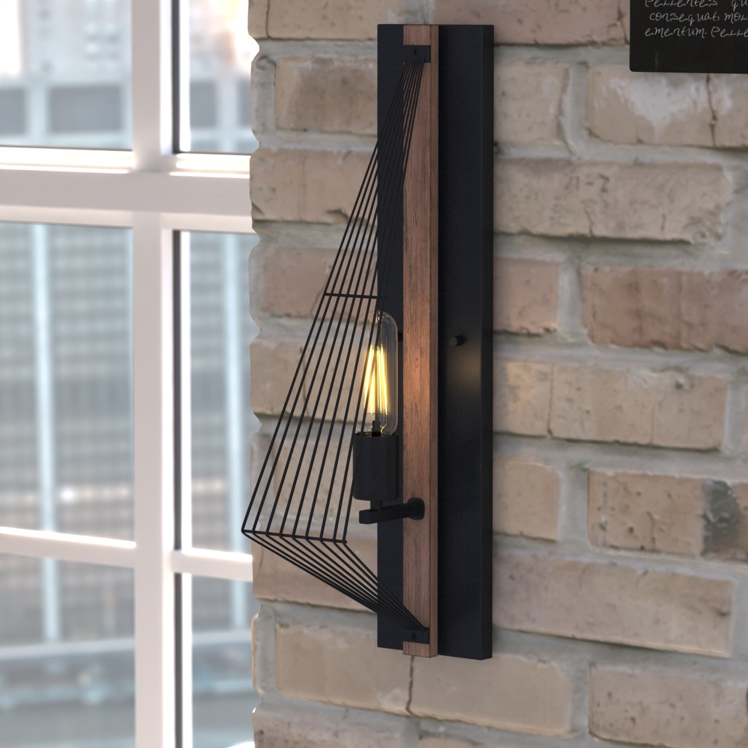 Dearborn Black Iron and Burnished Oak Wall Sconce