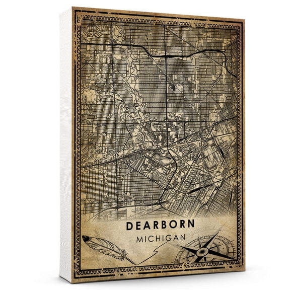 Dearborn Vintage Map Prints Canvas, Michigan Map Art Canvas, Canvas, Dearborn Map City style vintage Canvas , Canvas Wall Art, Street Map Artwork Canvas