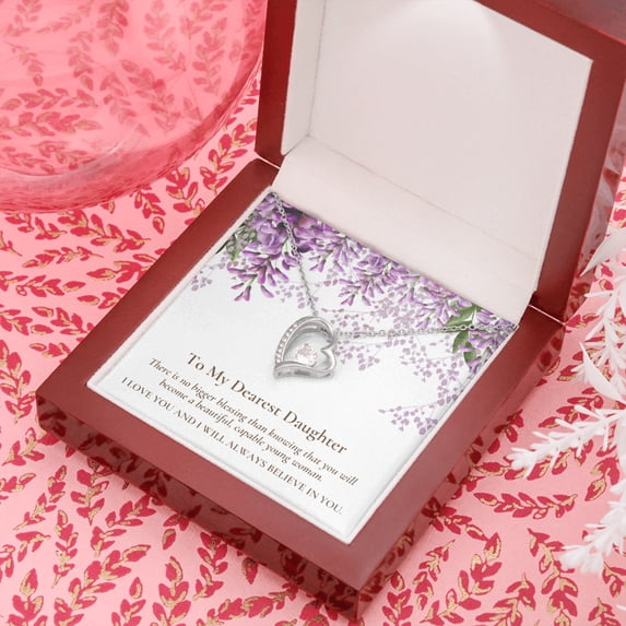 Dearest Daughter Open Heart Pendant Necklace