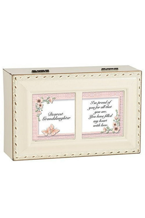 Dearest Granddaughter I'm Proud of You Ivory with Gold Trim Jewelry Music Box Plays Tune Ave Maria