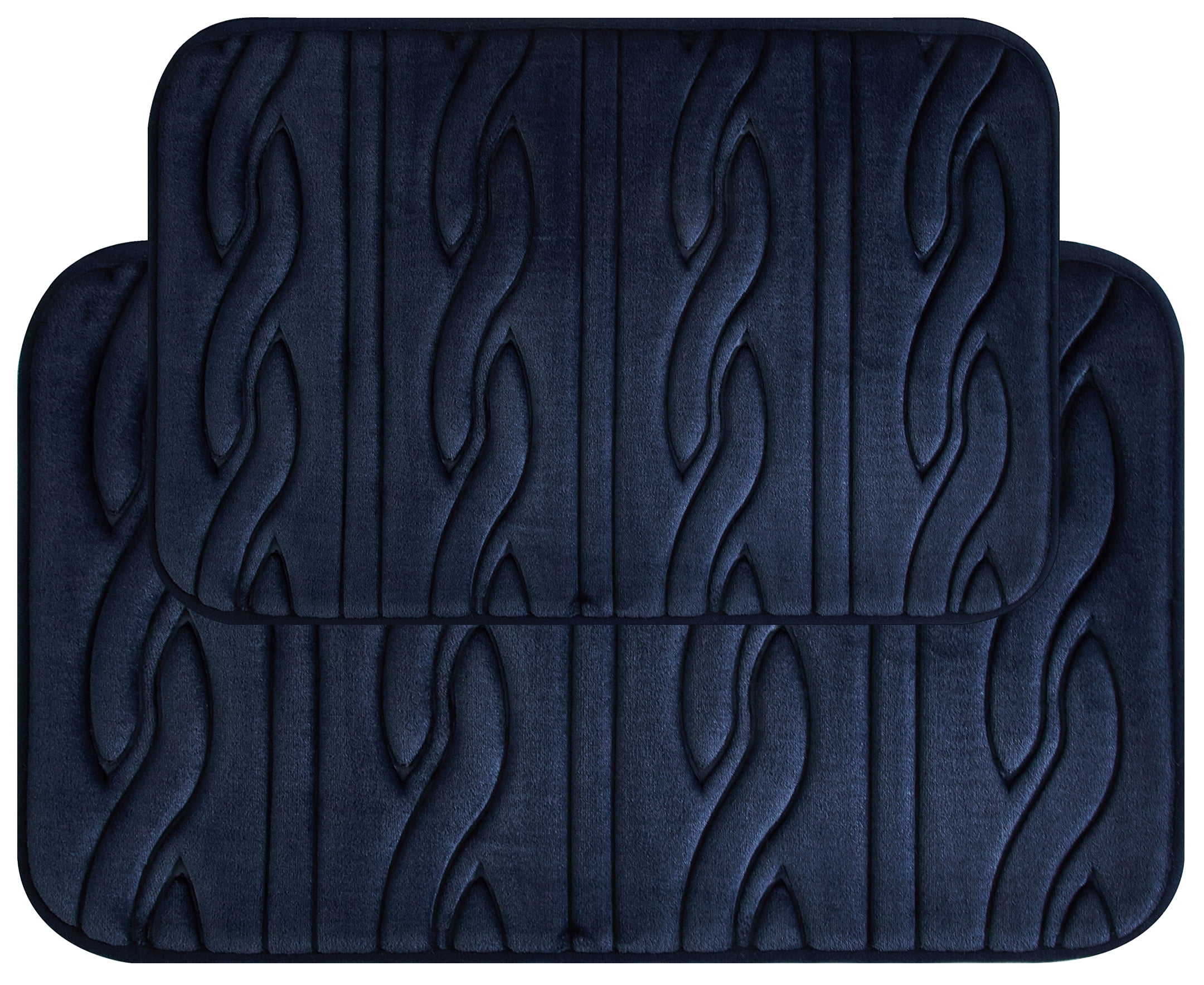 Dearfoams 2pc Faux Fur Embossed Cable Pattern Bath Rug Set, Navy Blue ...