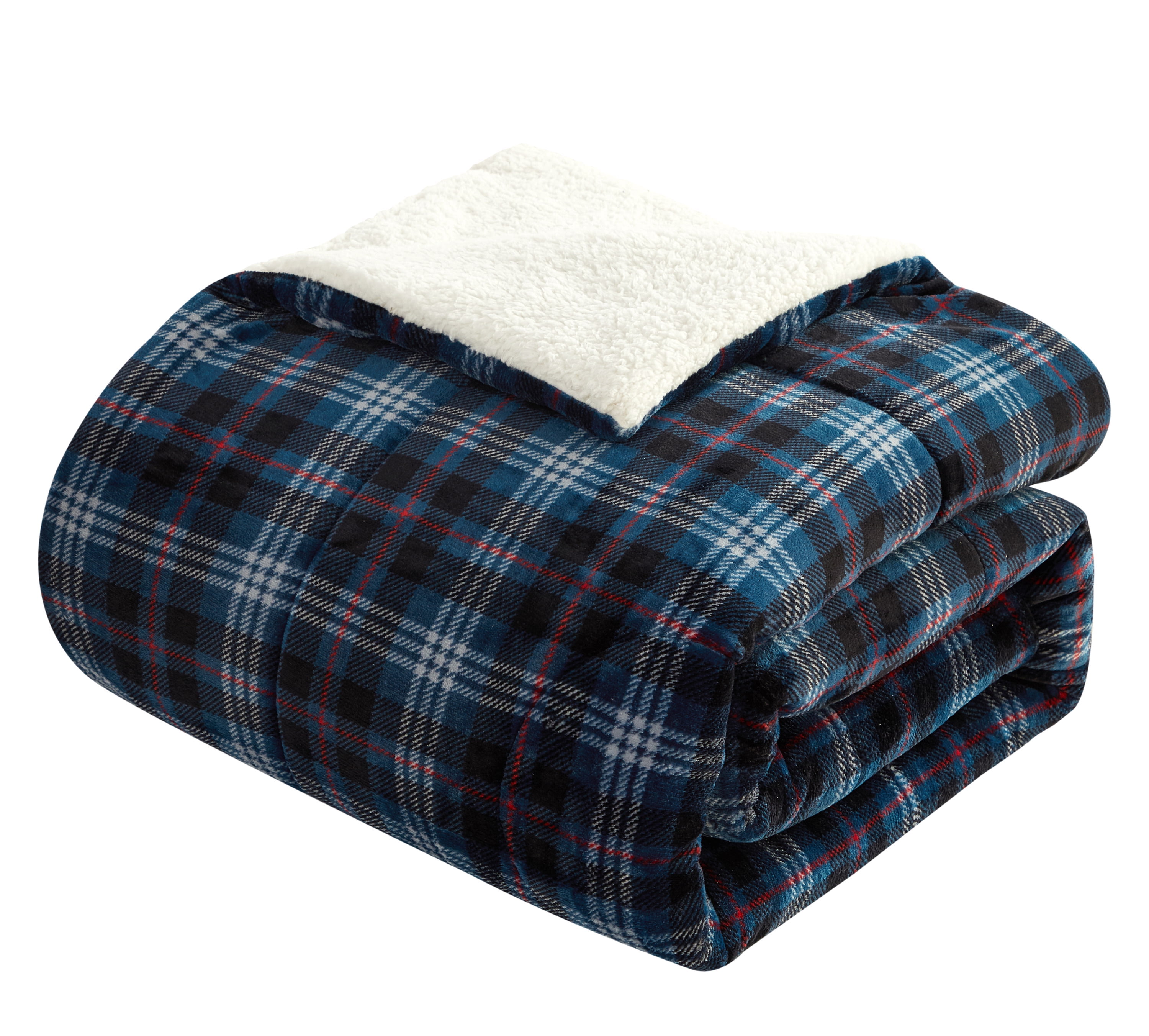 Dearfoams 3 Piece Plush Reversible Comforter Set, Queen, Blue Hunter