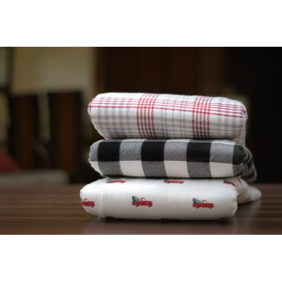 Dearfoams 4-Piece Buffalo Check White 100% Cotton Flannel Super Soft Sheet Sets, King