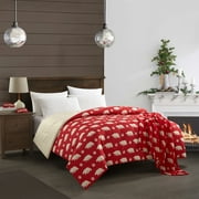 Dearfoams 4 Piece Plush Comforter Set, Includes a Throw and Two Eyemasks, Red Bear, Full