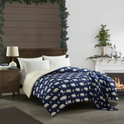 Dearfoams 4-Piece Plush Navy Bear Print Polyester Fill Comforter Set, Includes a Throw and Two Eyemasks, Queen
