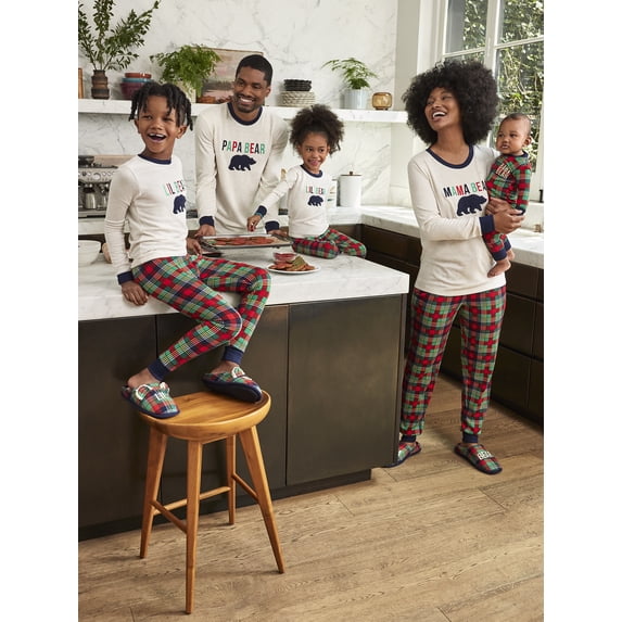 Dearfoams Baby Unisex Plaid Bear Matching Family Pajamas, 1-Piece, Sizes 6M-18M