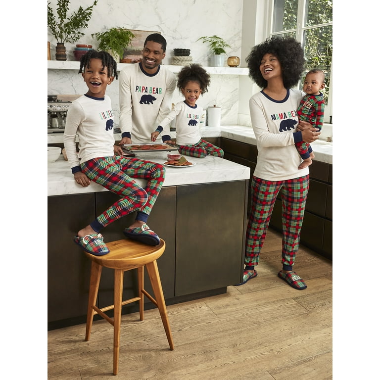 Dearfoams Baby Unisex Plaid Bear Matching Family Pajamas, 1-Piece