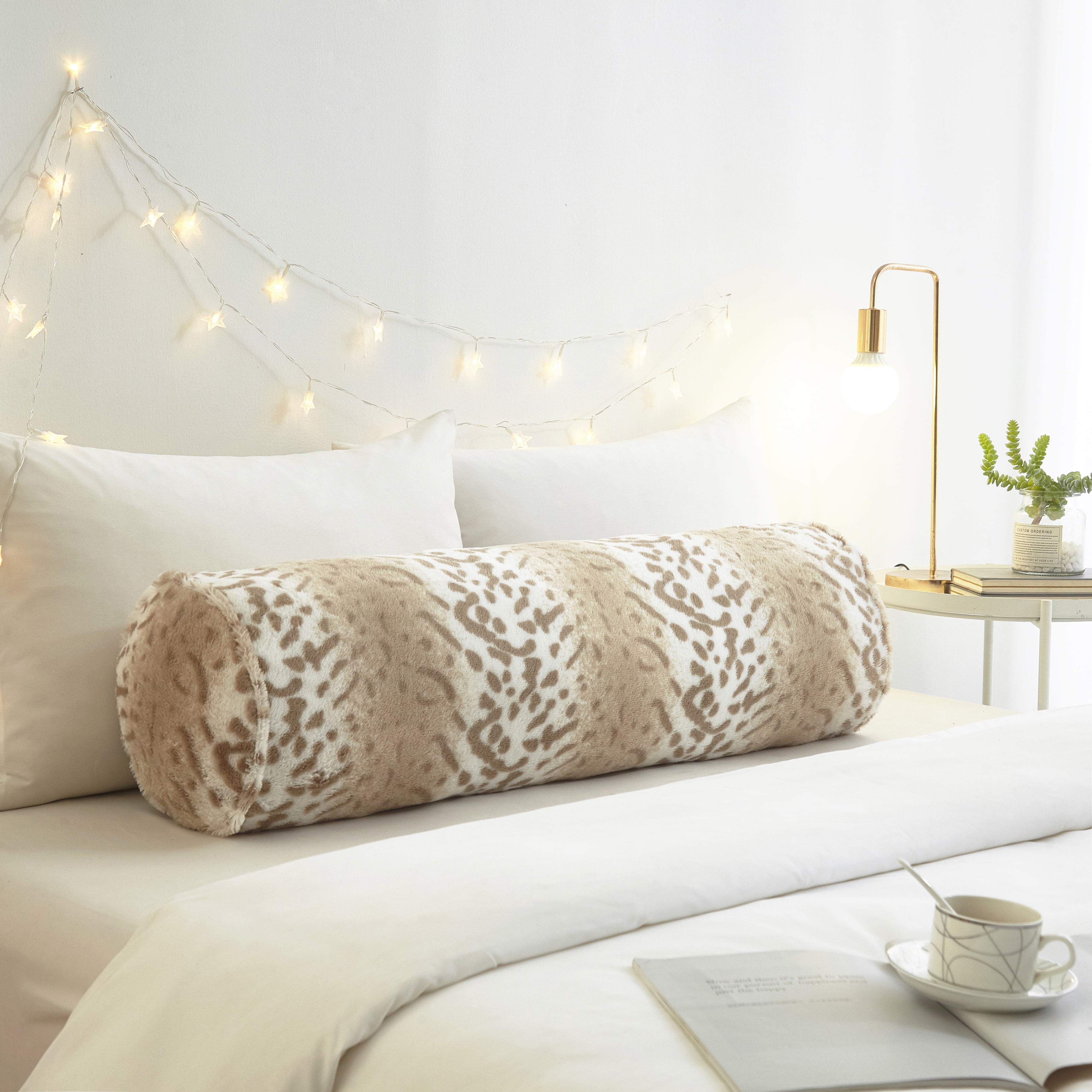 Dearfoams Bolster Lounge Pillow, Leopard, Fur, 1, 10'' x 36''