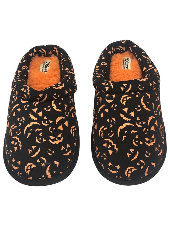 by Dearfoams Boys Black Pumpkin Halloween Slippers House Shoes 4-5