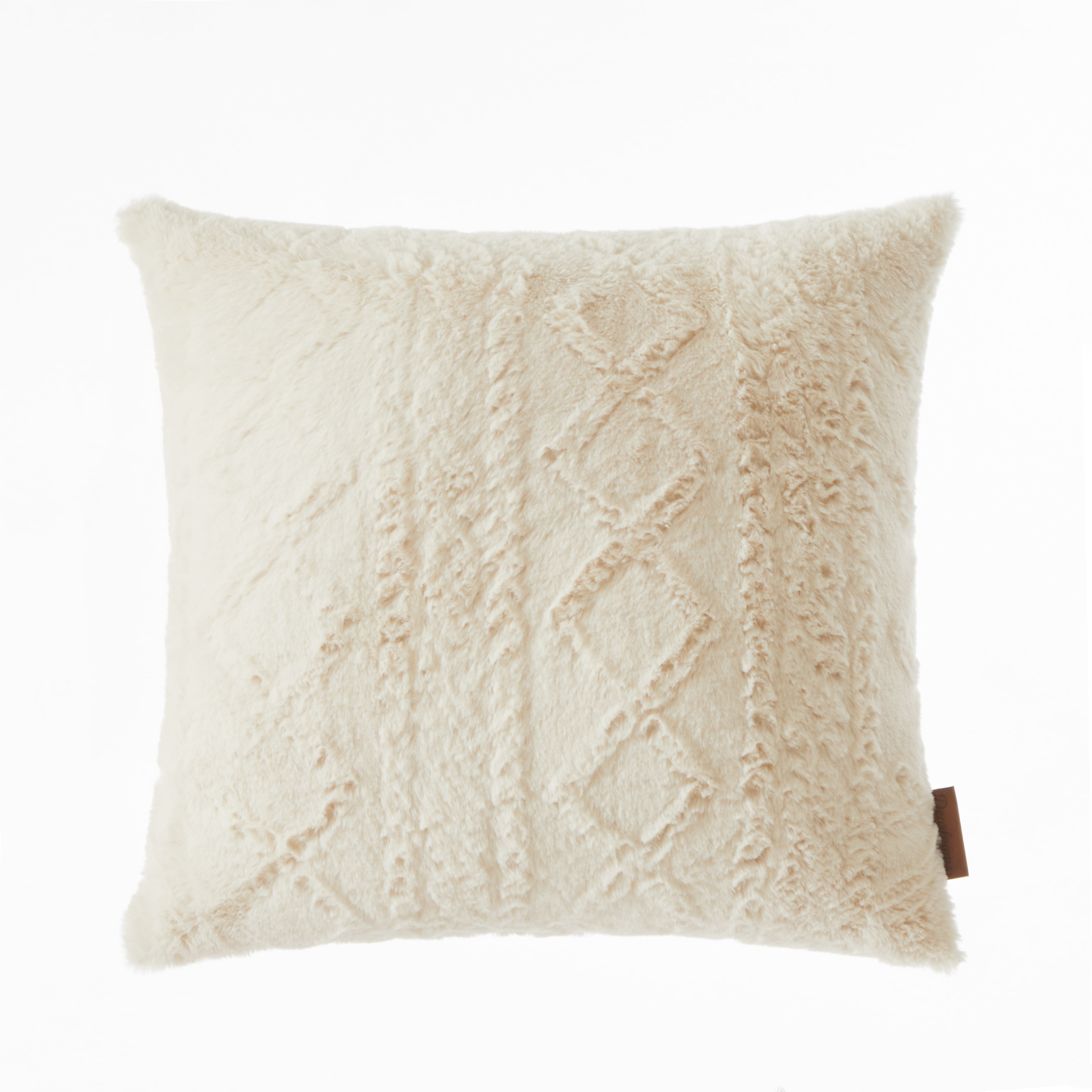 Dearfoams Cable Fur Square Decorative Pillow, 20” x 20”, Ivory