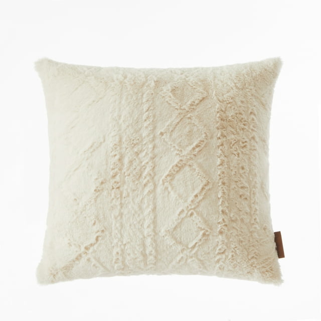 Dearfoams Cable Fur Square Decorative Pillow, 20” x 20”, Ivory