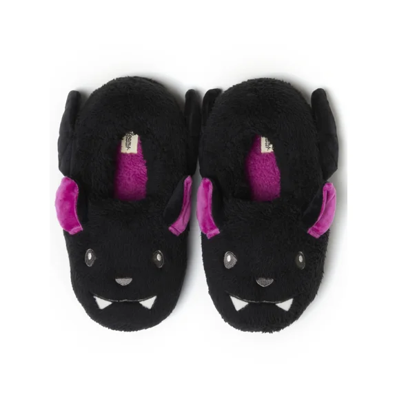 Dearfoams Cozy Comfort Halloween Unisex Black Bat Closed Back Slippers